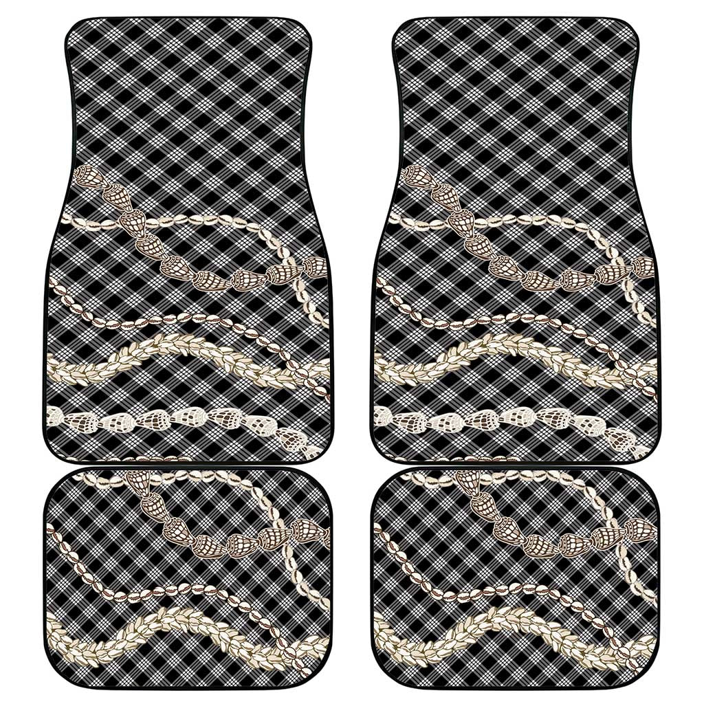 Black Aloha Hawaii Shell Lei Car Mats Palaka Hebrew Cone Honey Cowrie Elegant Curves - Polynesian Pride