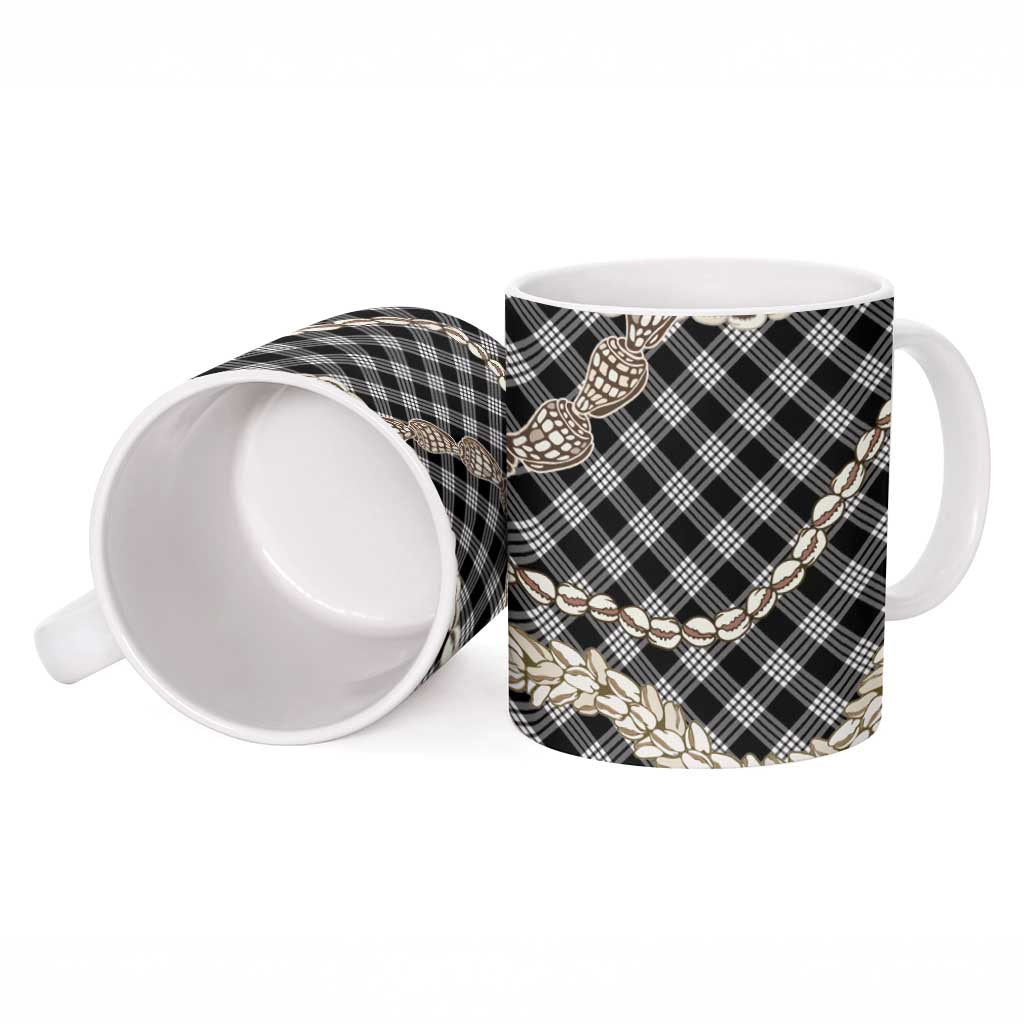 Black Aloha Hawaii Shell Lei Ceramic Mug Palaka Hebrew Cone Honey Cowrie Elegant Curves - Polynesian Pride
