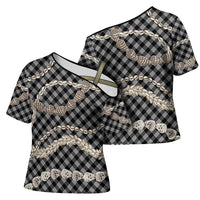 Black Aloha Hawaii Shell Lei Cross Shoulder Shirt Palaka Hebrew Cone Honey Cowrie Elegant Curves - Polynesian Pride