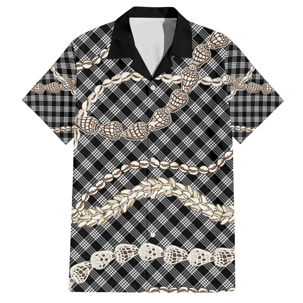 Black Aloha Hawaii Shell Lei Family Matching Long Sleeve Bodycon Dress and Hawaiian Shirt Palaka Hebrew Cone Honey Cowrie Elegant Curves - Polynesian Pride