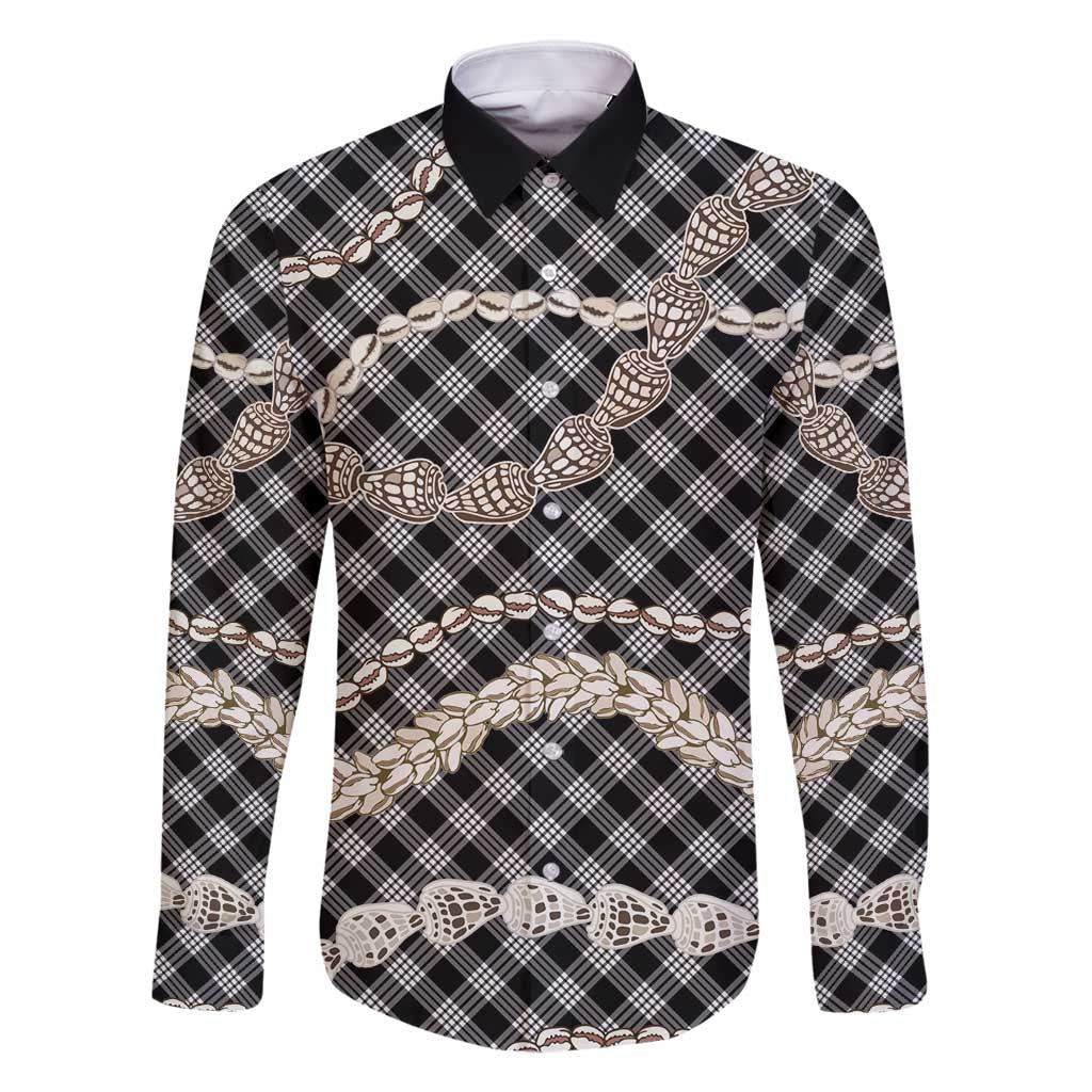 Black Aloha Hawaii Shell Lei Family Matching Mermaid Dress and Hawaiian Shirt Palaka Hebrew Cone Honey Cowrie Elegant Curves - Polynesian Pride