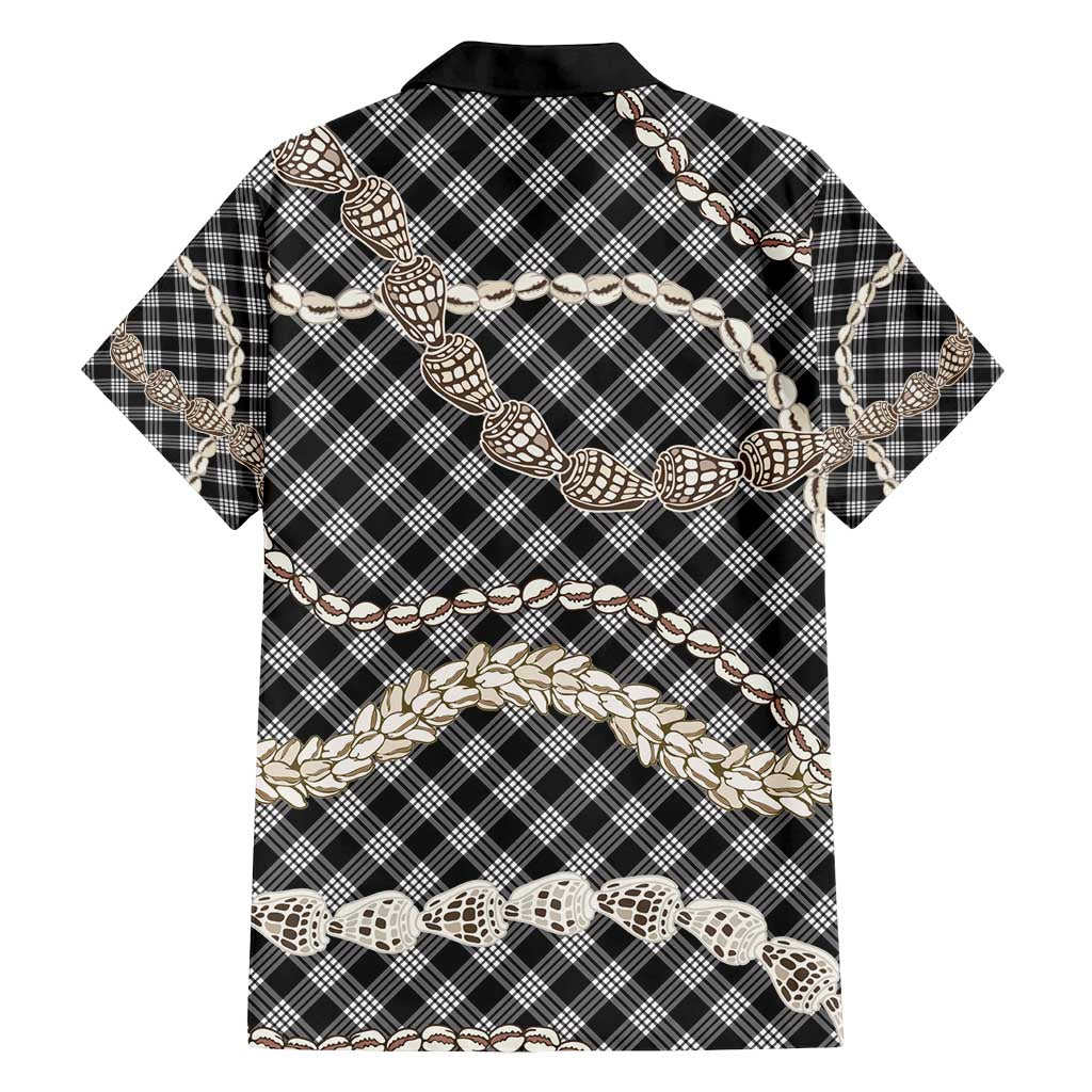 Black Aloha Hawaii Shell Lei Family Matching Puletasi and Hawaiian Shirt Palaka Hebrew Cone Honey Cowrie Elegant Curves - Polynesian Pride