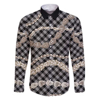 Black Aloha Hawaii Shell Lei Family Matching Short Sleeve Bodycon Dress and Hawaiian Shirt Palaka Hebrew Cone Honey Cowrie Elegant Curves - Polynesian Pride