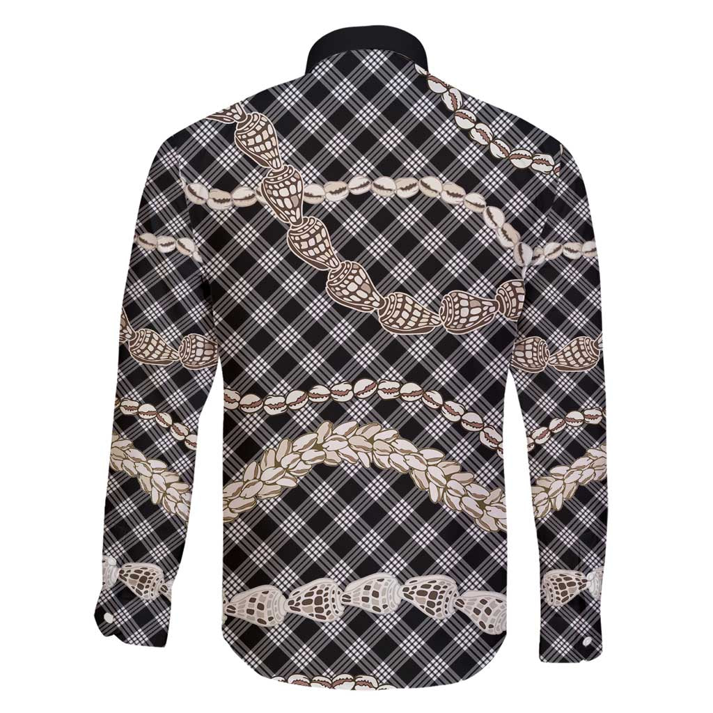 Black Aloha Hawaii Shell Lei Family Matching Short Sleeve Bodycon Dress and Hawaiian Shirt Palaka Hebrew Cone Honey Cowrie Elegant Curves - Polynesian Pride