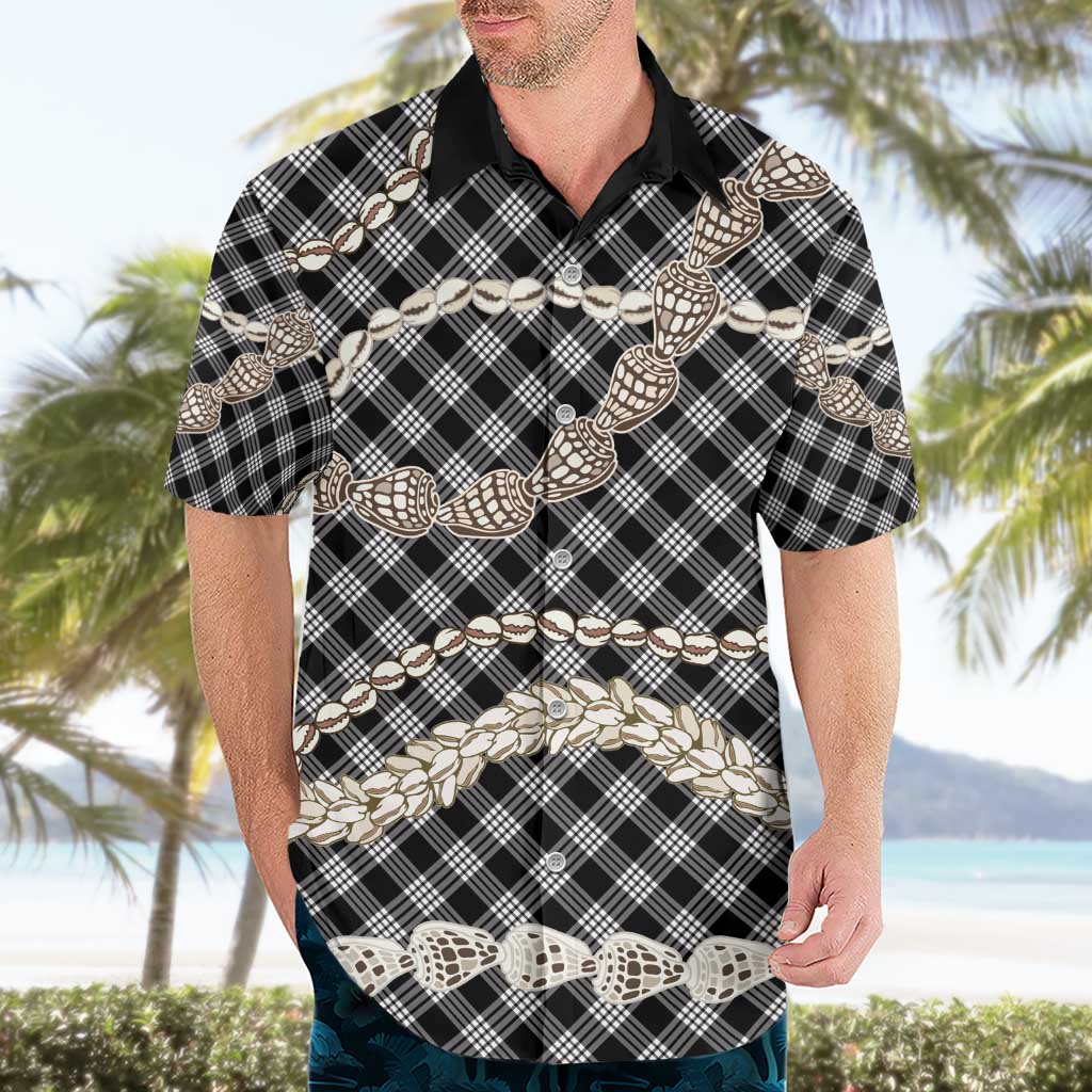Black Aloha Hawaii Shell Lei Hawaiian Shirt Palaka Hebrew Cone Honey Cowrie Elegant Curves - Polynesian Pride