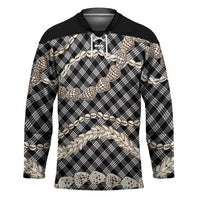 Black Aloha Hawaii Shell Lei Hockey Jersey Palaka Hebrew Cone Honey Cowrie Elegant Curves - Polynesian Pride