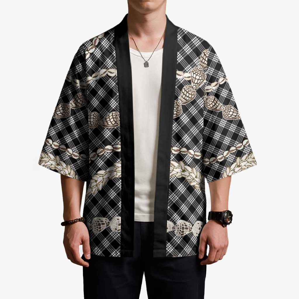Black Aloha Hawaii Shell Lei Kimono Palaka Hebrew Cone Honey Cowrie Elegant Curves - Polynesian Pride