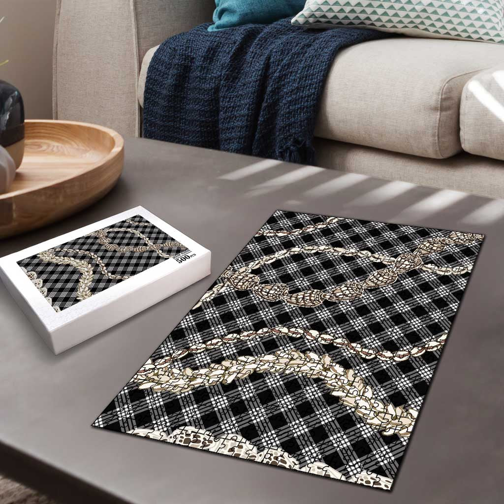 Black Aloha Hawaii Shell Lei Puzzle Palaka Hebrew Cone Honey Cowrie Elegant Curves - Polynesian Pride