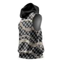 Black Aloha Hawaii Shell Lei Sleeveless Hoodie Palaka Hebrew Cone Honey Cowrie Elegant Curves - Polynesian Pride