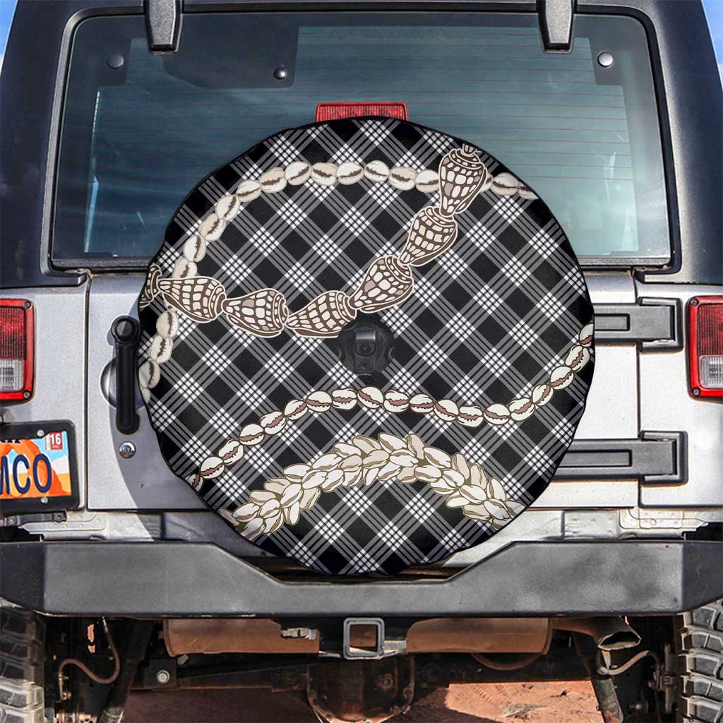 Black Aloha Hawaii Shell Lei Spare Tire Cover Palaka Hebrew Cone Honey Cowrie Elegant Curves - Polynesian Pride