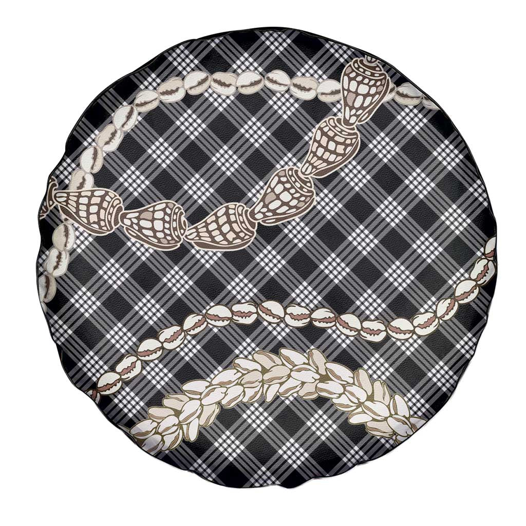 Black Aloha Hawaii Shell Lei Spare Tire Cover Palaka Hebrew Cone Honey Cowrie Elegant Curves - Polynesian Pride