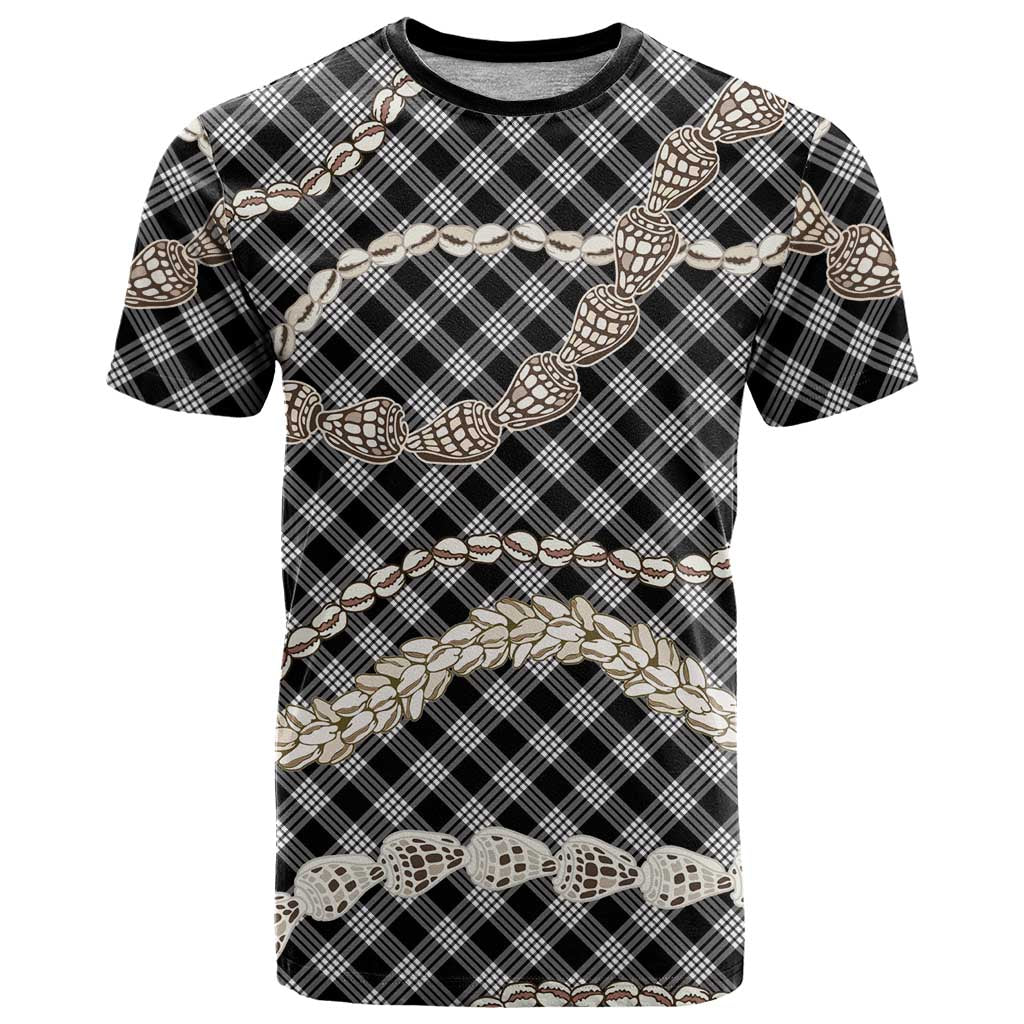Black Aloha Hawaii Shell Lei T Shirt Palaka Hebrew Cone Honey Cowrie Elegant Curves - Polynesian Pride