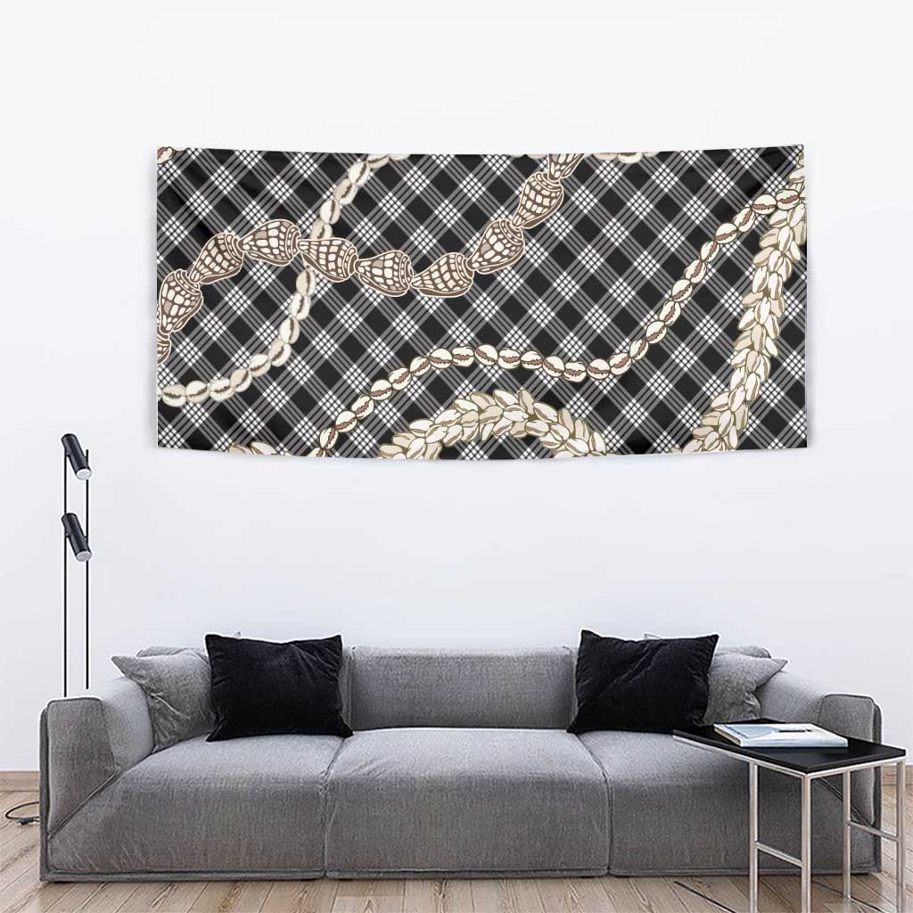 Black Aloha Hawaii Shell Lei Tapestry Palaka Hebrew Cone Honey Cowrie Elegant Curves - Polynesian Pride