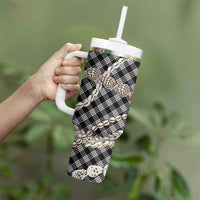 Black Aloha Hawaii Shell Lei Tumbler With Handle Palaka Hebrew Cone Honey Cowrie Elegant Curves - Polynesian Pride