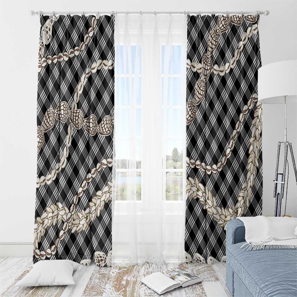 Black Aloha Hawaii Shell Lei Window Curtain Palaka Hebrew Cone Honey Cowrie Elegant Curves - Polynesian Pride