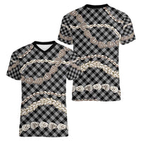 Black Aloha Hawaii Shell Lei Women V-Neck T-Shirt Palaka Hebrew Cone Honey Cowrie Elegant Curves - Polynesian Pride