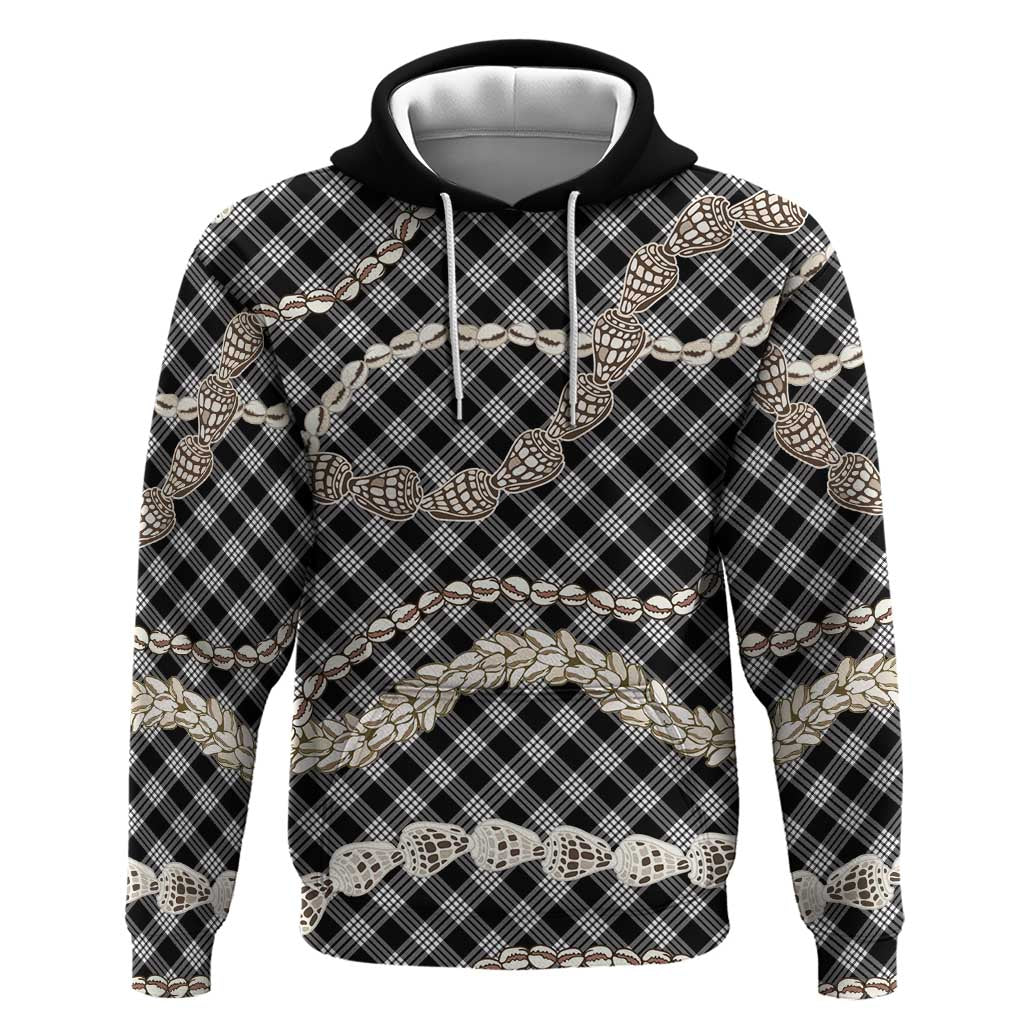 Black Aloha Hawaii Shell Lei Zip Hoodie Palaka Hebrew Cone Honey Cowrie Elegant Curves - Polynesian Pride