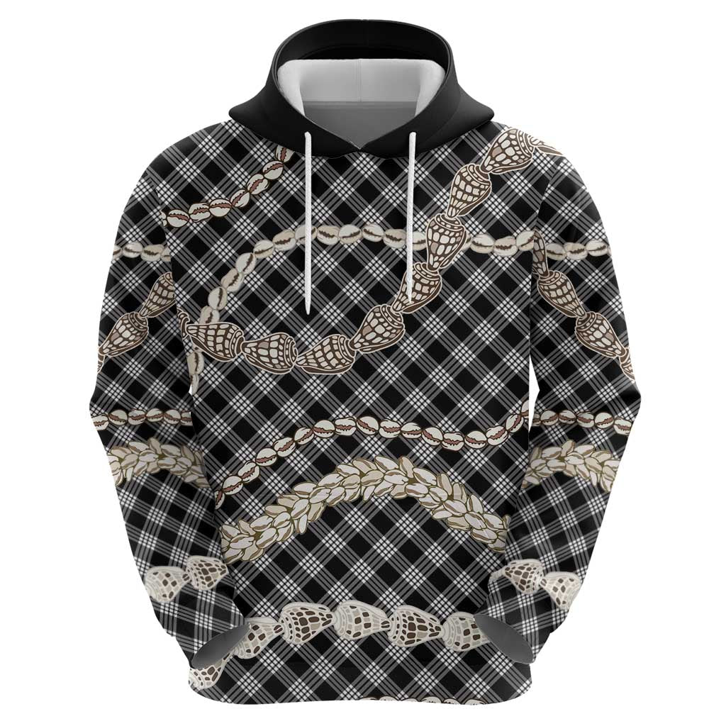 Black Aloha Hawaii Shell Lei Zip Hoodie Palaka Hebrew Cone Honey Cowrie Elegant Curves - Polynesian Pride