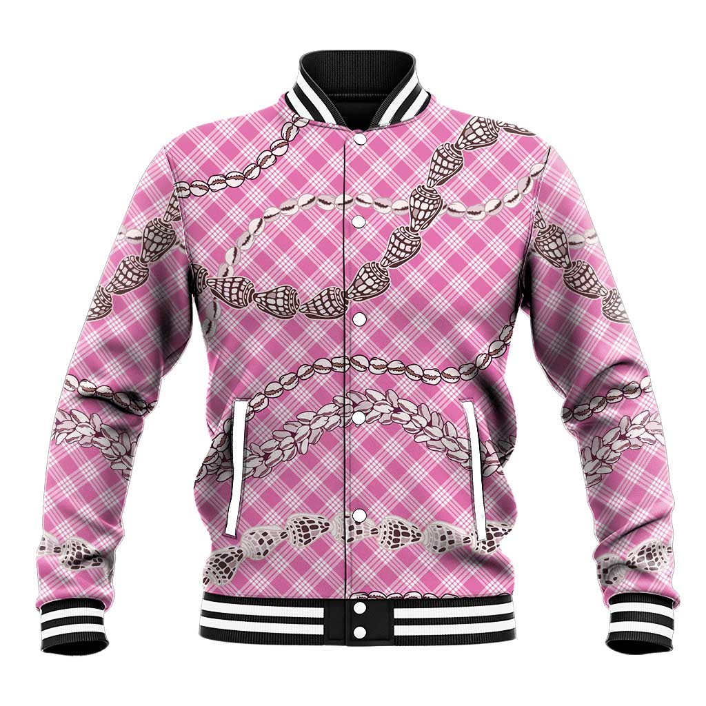 Pink Aloha Hawaii Shell Lei Baseball Jacket Palaka Hebrew Cone Honey Cowrie Elegant Curves - Polynesian Pride