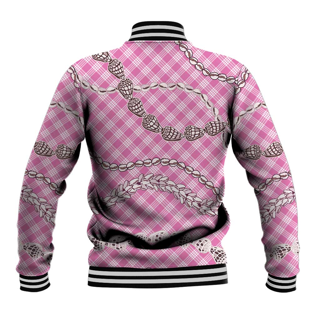 Pink Aloha Hawaii Shell Lei Baseball Jacket Palaka Hebrew Cone Honey Cowrie Elegant Curves - Polynesian Pride