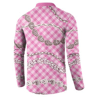 Pink Aloha Hawaii Shell Lei Button Sweatshirt Palaka Hebrew Cone Honey Cowrie Elegant Curves - Polynesian Pride