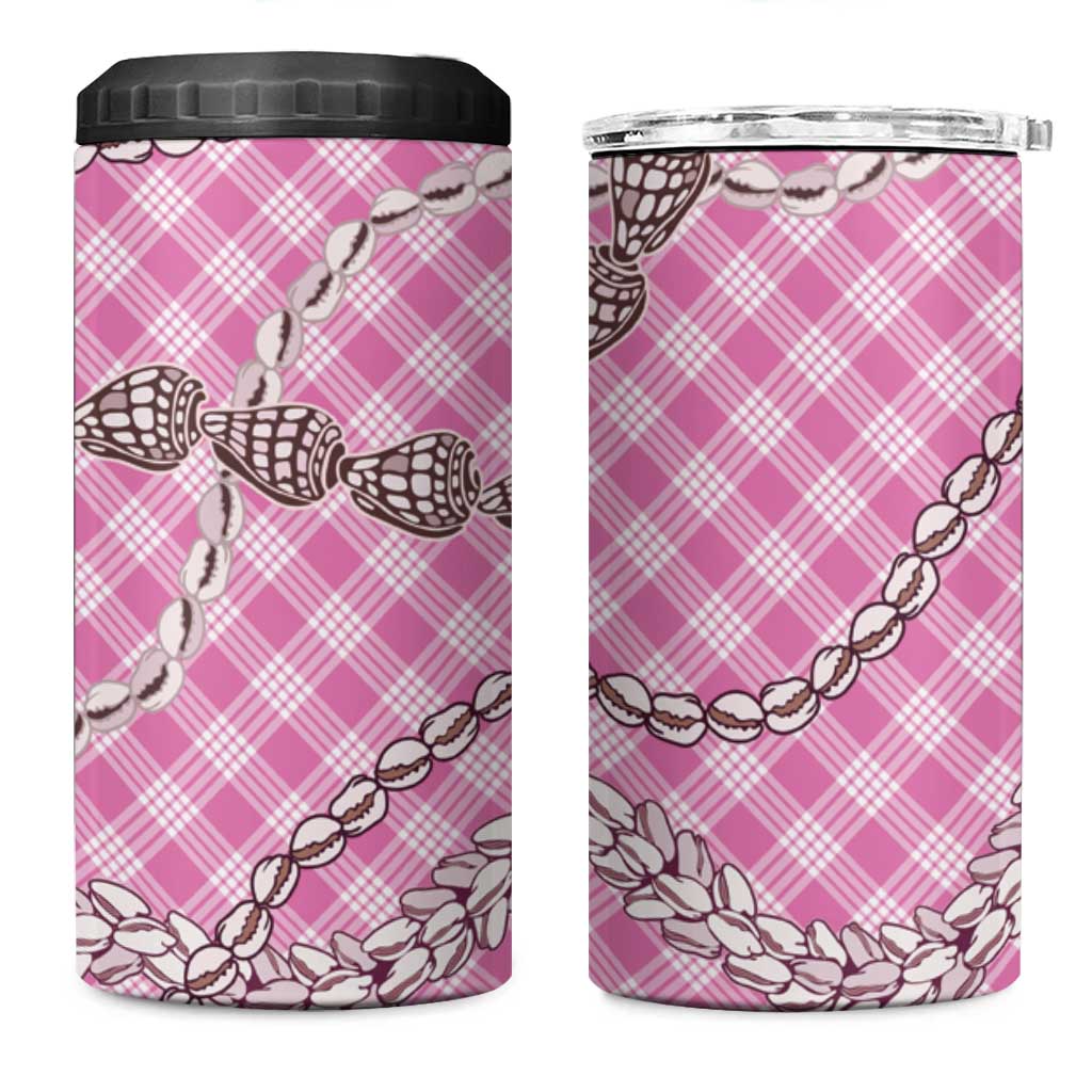 Pink Aloha Hawaii Shell Lei 4 in 1 Can Cooler Tumbler Palaka Hebrew Cone Honey Cowrie Elegant Curves - Polynesian Pride