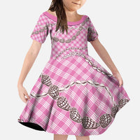 Pink Aloha Hawaii Shell Lei Family Matching Off Shoulder Maxi Dress and Hawaiian Shirt Palaka Hebrew Cone Honey Cowrie Elegant Curves - Polynesian Pride