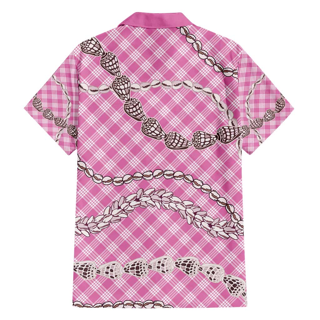 Pink Aloha Hawaii Shell Lei Family Matching Off Shoulder Short Dress and Hawaiian Shirt Palaka Hebrew Cone Honey Cowrie Elegant Curves - Polynesian Pride