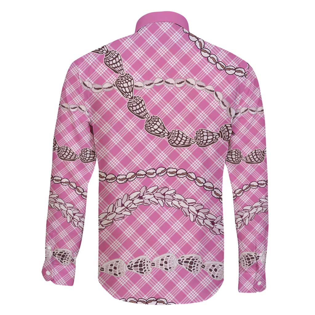 Pink Aloha Hawaii Shell Lei Family Matching Short Sleeve Bodycon Dress and Hawaiian Shirt Palaka Hebrew Cone Honey Cowrie Elegant Curves - Polynesian Pride