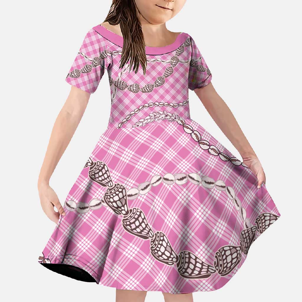 Pink Aloha Hawaii Shell Lei Family Matching Summer Maxi Dress and Hawaiian Shirt Palaka Hebrew Cone Honey Cowrie Elegant Curves - Polynesian Pride