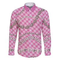 Pink Aloha Hawaii Shell Lei Family Matching Summer Maxi Dress and Hawaiian Shirt Palaka Hebrew Cone Honey Cowrie Elegant Curves - Polynesian Pride