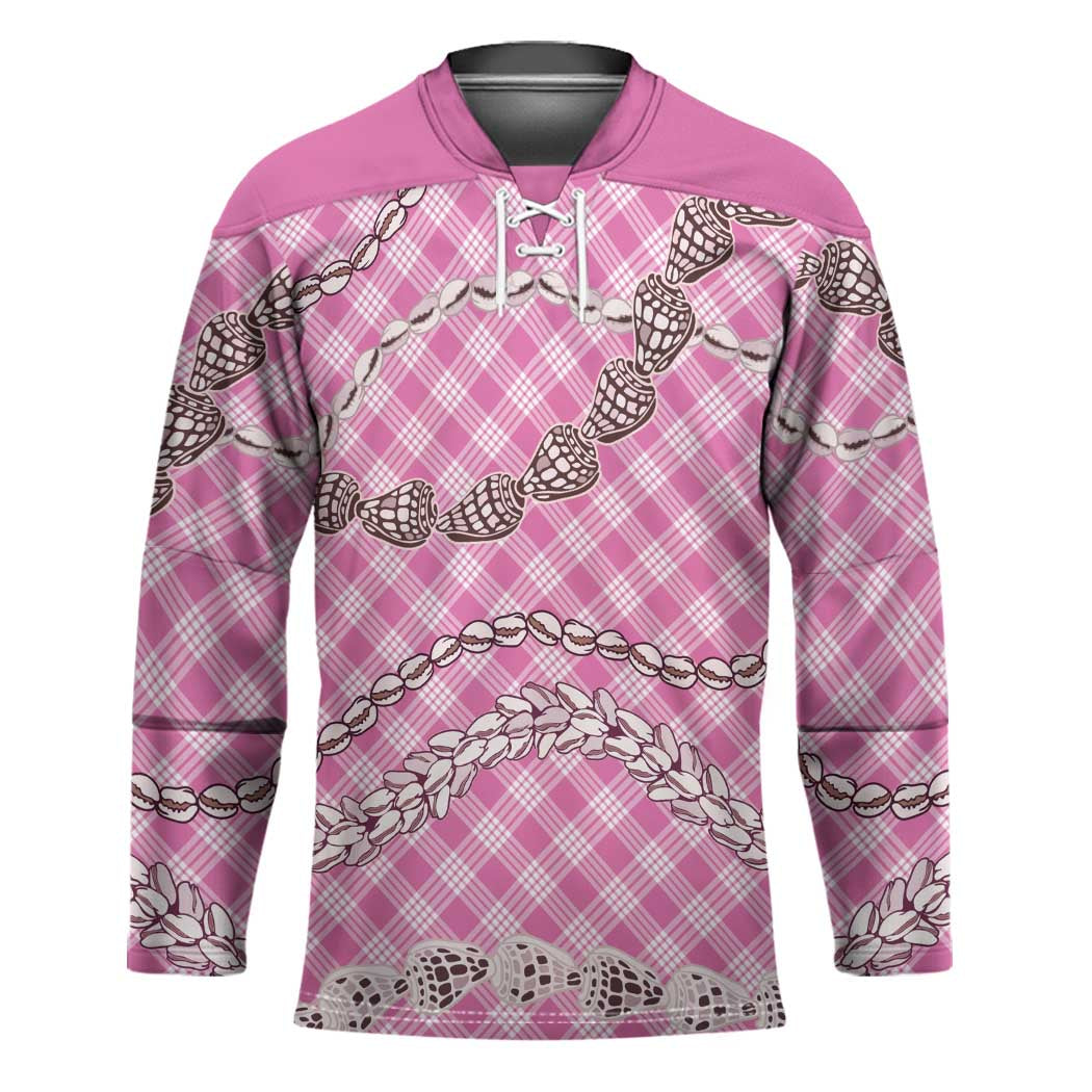Pink Aloha Hawaii Shell Lei Hockey Jersey Palaka Hebrew Cone Honey Cowrie Elegant Curves - Polynesian Pride