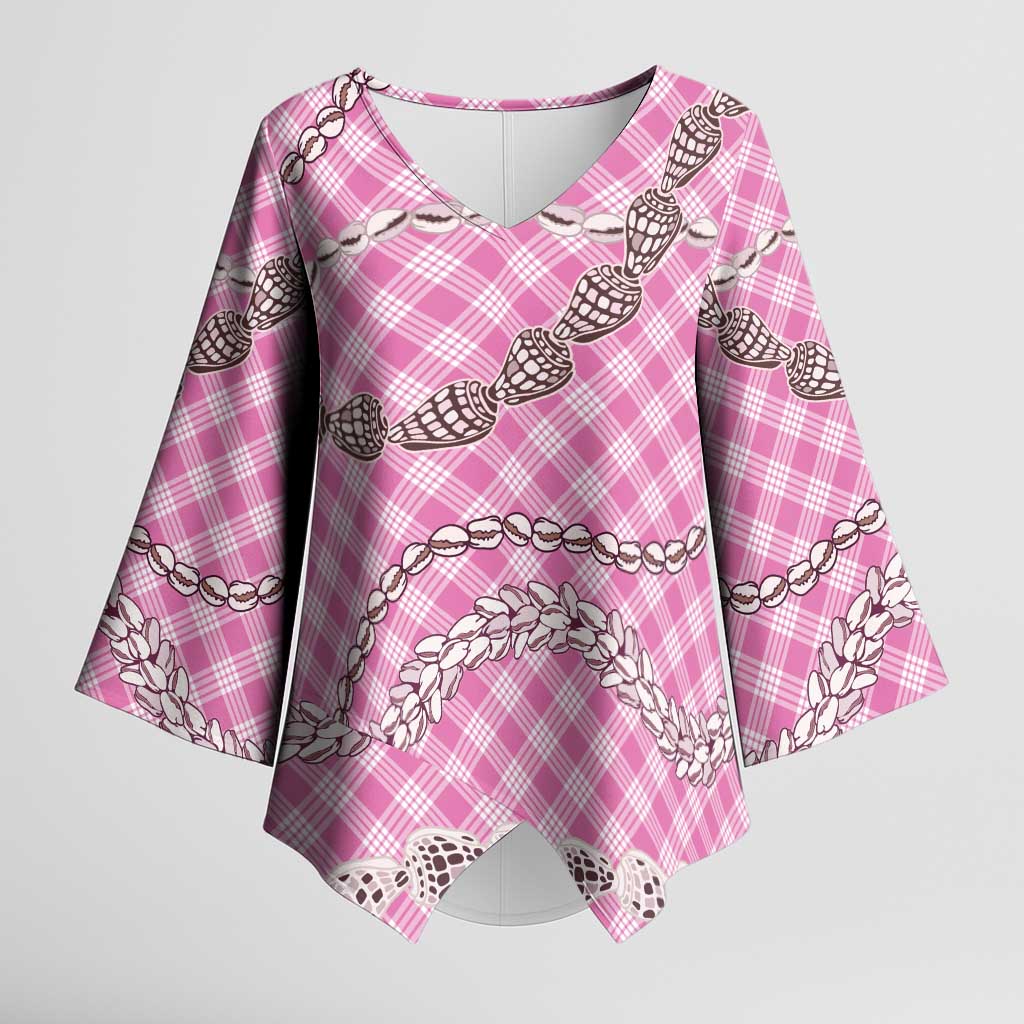 Pink Aloha Hawaii Shell Lei Kimono Sleeve Blouse Palaka Hebrew Cone Honey Cowrie Elegant Curves - Polynesian Pride