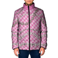Pink Aloha Hawaii Shell Lei Padded Jacket Palaka Hebrew Cone Honey Cowrie Elegant Curves - Polynesian Pride