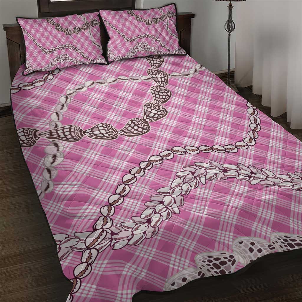 Pink Aloha Hawaii Shell Lei Quilt Bed Set Palaka Hebrew Cone Honey Cowrie Elegant Curves - Polynesian Pride