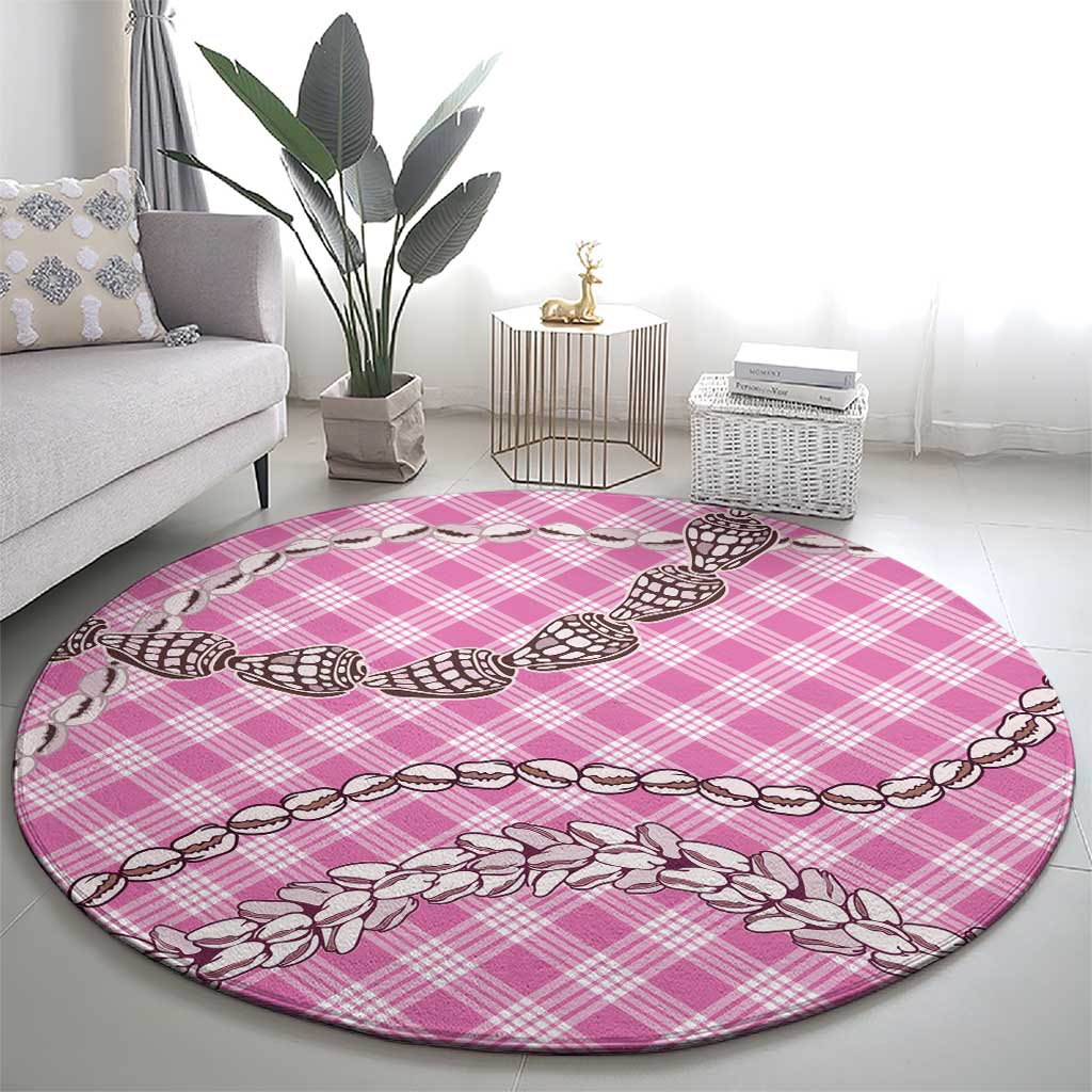 Pink Aloha Hawaii Shell Lei Round Carpet Palaka Hebrew Cone Honey Cowrie Elegant Curves - Polynesian Pride