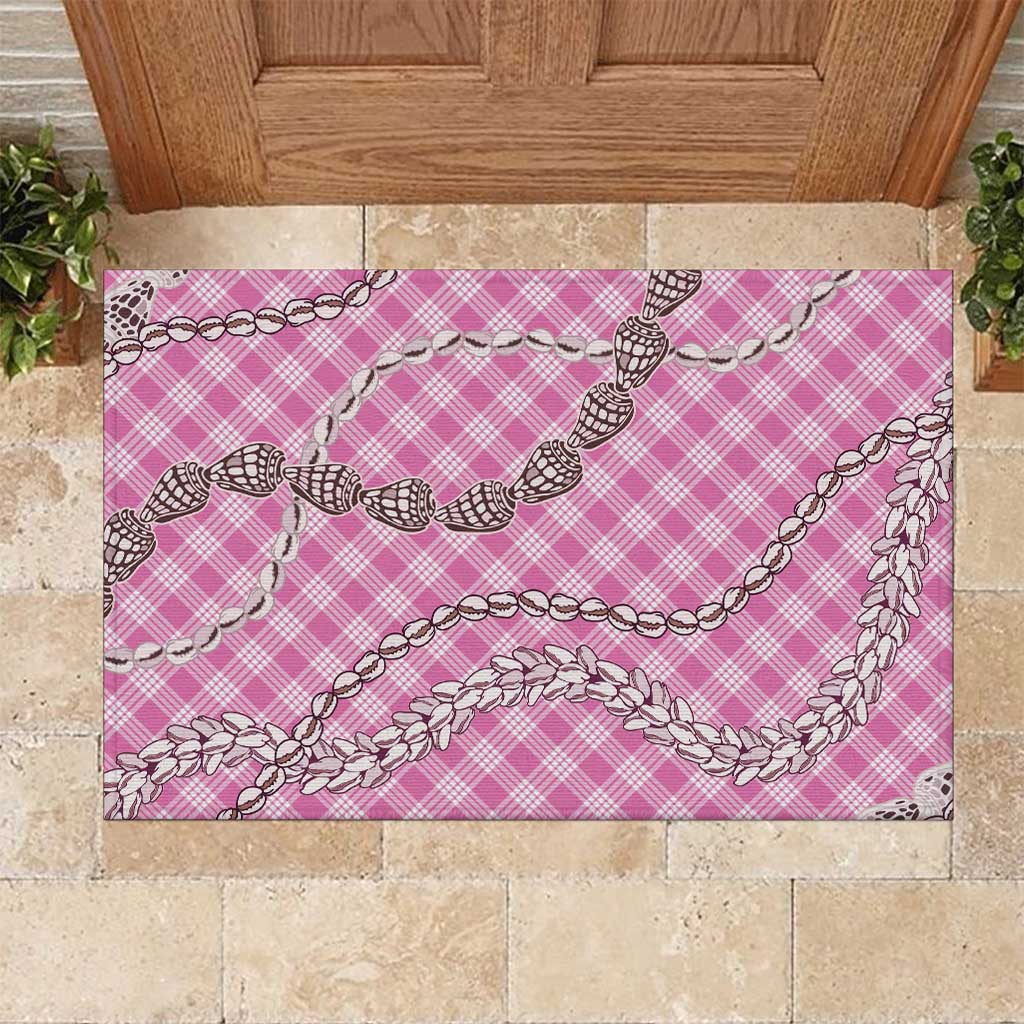 Pink Aloha Hawaii Shell Lei Rubber Doormat Palaka Hebrew Cone Honey Cowrie Elegant Curves - Polynesian Pride