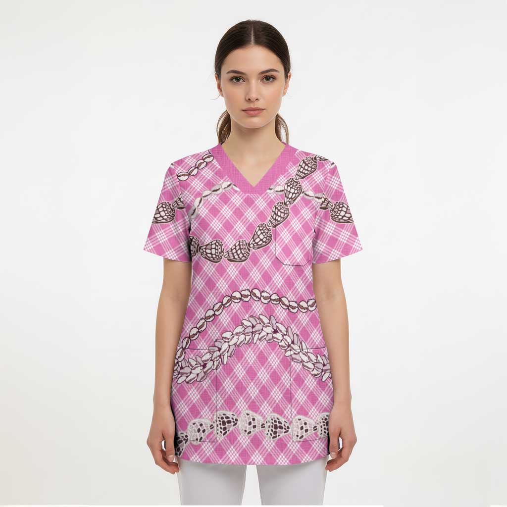 Pink Aloha Hawaii Shell Lei Scrub Top Palaka Hebrew Cone Honey Cowrie Elegant Curves - Polynesian Pride