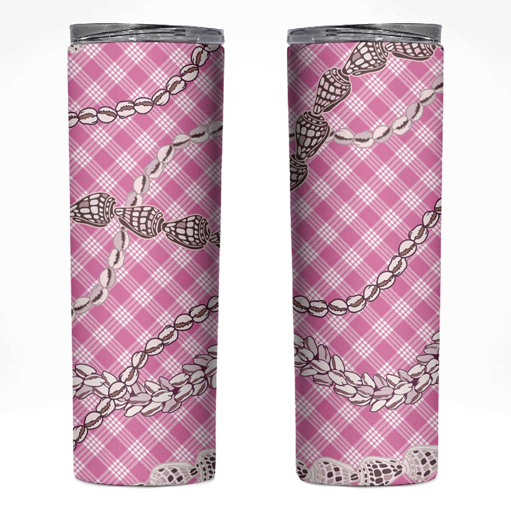 Pink Aloha Hawaii Shell Lei Skinny Tumbler Palaka Hebrew Cone Honey Cowrie Elegant Curves - Polynesian Pride
