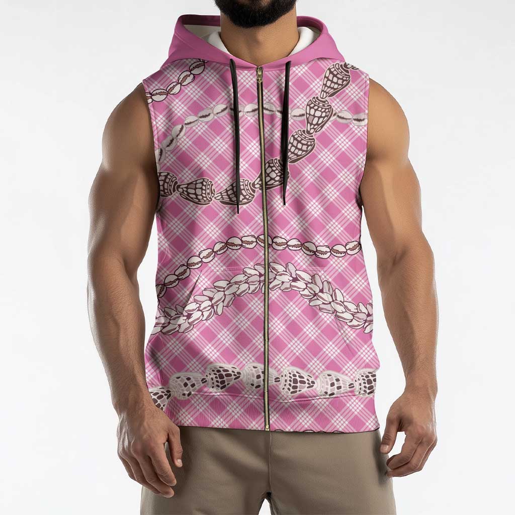 Pink Aloha Hawaii Shell Lei Sleeveless Zip Hoodie Palaka Hebrew Cone Honey Cowrie Elegant Curves - Polynesian Pride