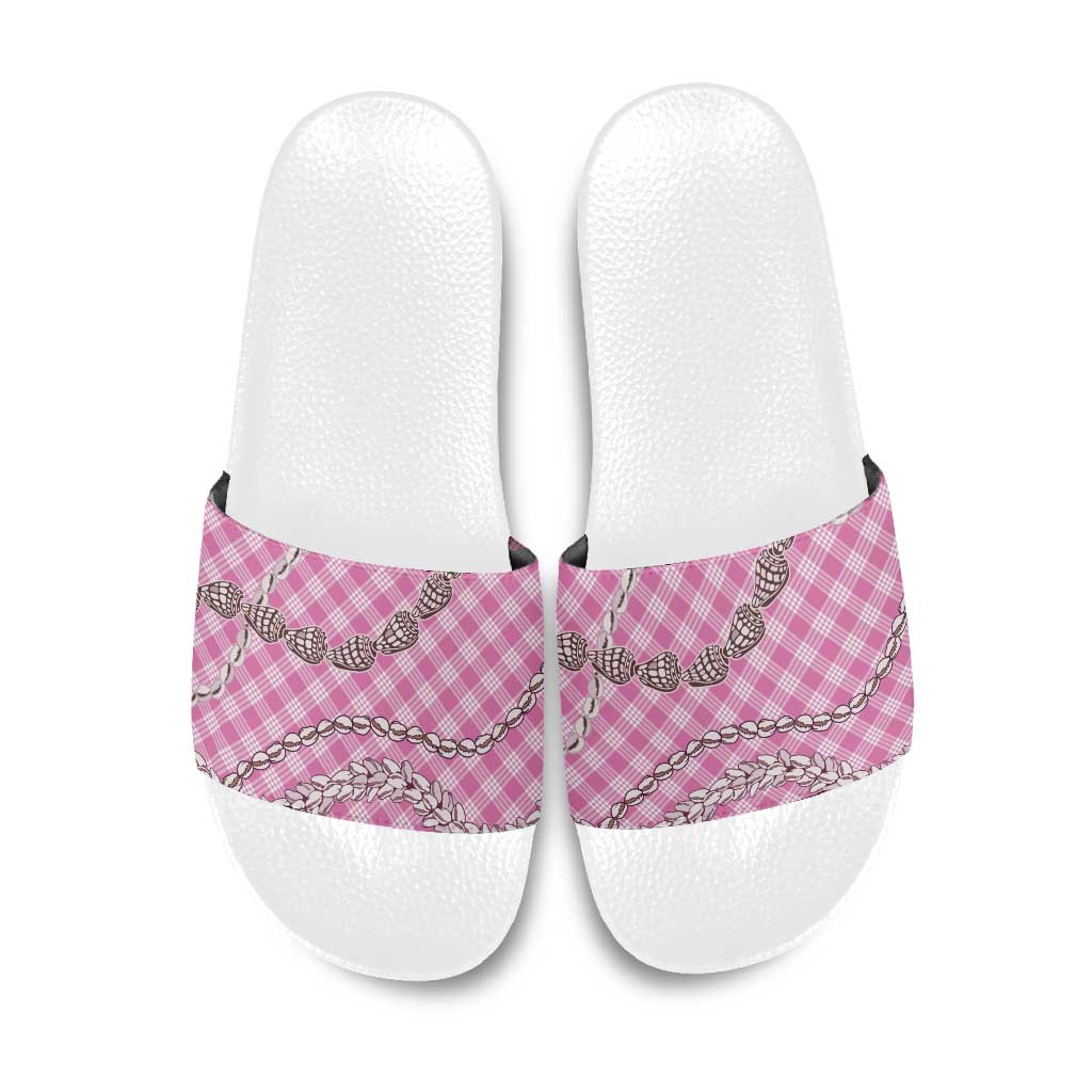Pink Aloha Hawaii Shell Lei Slide Sandals Palaka Hebrew Cone Honey Cowrie Elegant Curves - Polynesian Pride