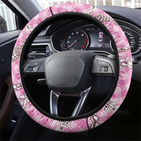 Pink Aloha Hawaii Shell Lei Steering Wheel Cover Palaka Hebrew Cone Honey Cowrie Elegant Curves - Polynesian Pride