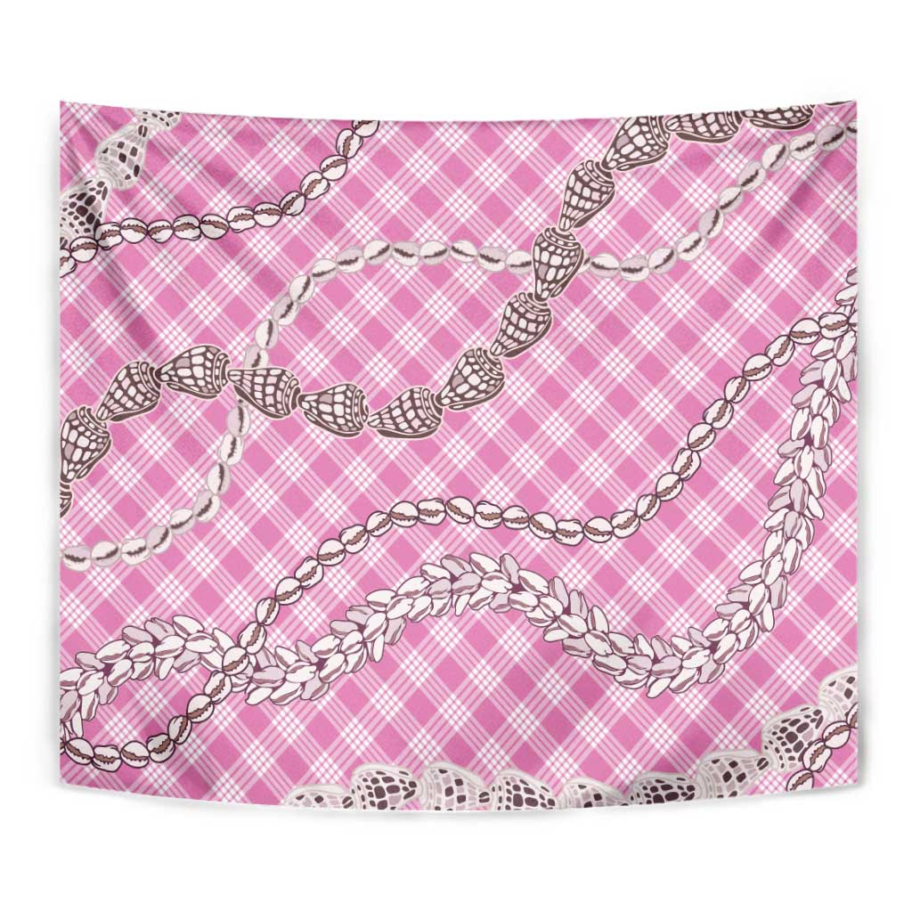 Pink Aloha Hawaii Shell Lei Tapestry Palaka Hebrew Cone Honey Cowrie Elegant Curves - Polynesian Pride