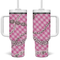 Pink Aloha Hawaii Shell Lei Tumbler With Handle Palaka Hebrew Cone Honey Cowrie Elegant Curves - Polynesian Pride