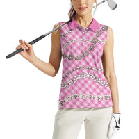 Pink Aloha Hawaii Shell Lei Women Sleeveless Polo Shirt Palaka Hebrew Cone Honey Cowrie Elegant Curves - Polynesian Pride