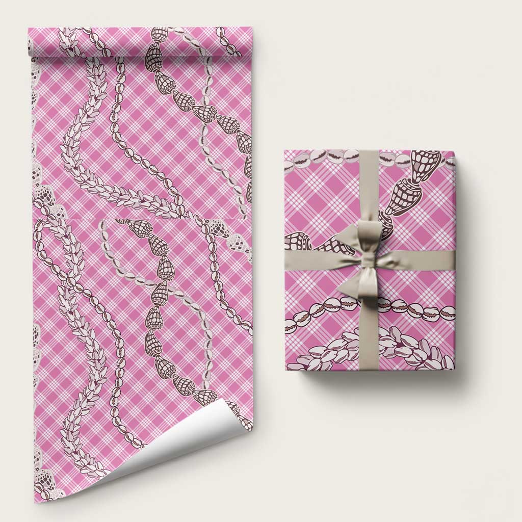 Pink Aloha Hawaii Shell Lei Wrapping Paper Palaka Hebrew Cone Honey Cowrie Elegant Curves LT14 58" × 23" Pink - Polynesian Pride