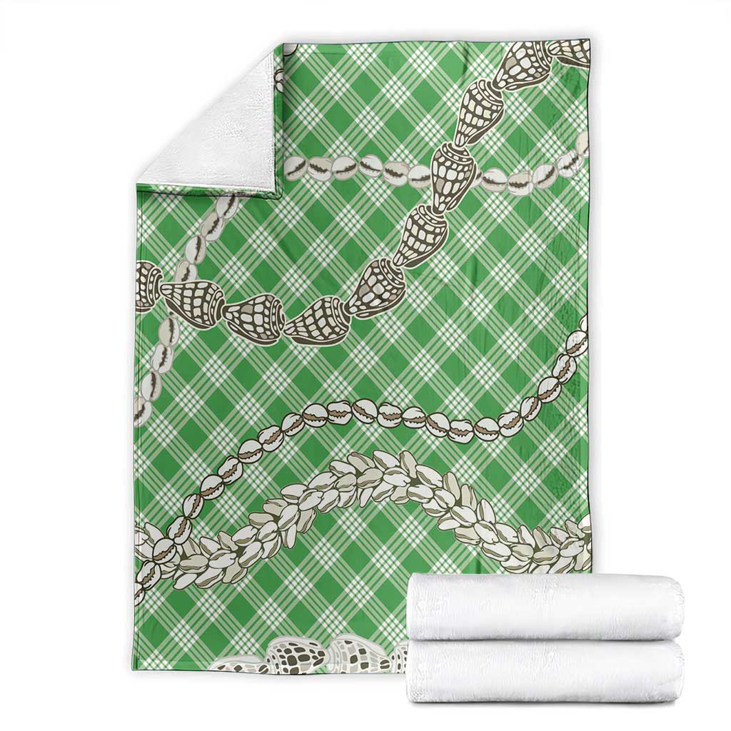 Green Aloha Hawaii Shell Lei Blanket Palaka Hebrew Cone Honey Cowrie Elegant Curves - Polynesian Pride