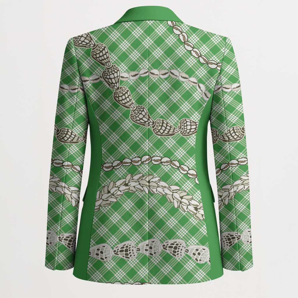 Green Aloha Hawaii Shell Lei Blazer Palaka Hebrew Cone Honey Cowrie Elegant Curves - Polynesian Pride