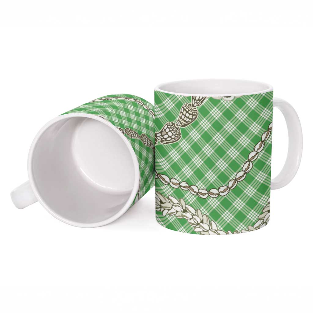 Green Aloha Hawaii Shell Lei Ceramic Mug Palaka Hebrew Cone Honey Cowrie Elegant Curves - Polynesian Pride