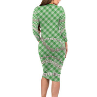 Green Aloha Hawaii Shell Lei Family Matching Long Sleeve Bodycon Dress and Hawaiian Shirt Palaka Hebrew Cone Honey Cowrie Elegant Curves - Polynesian Pride